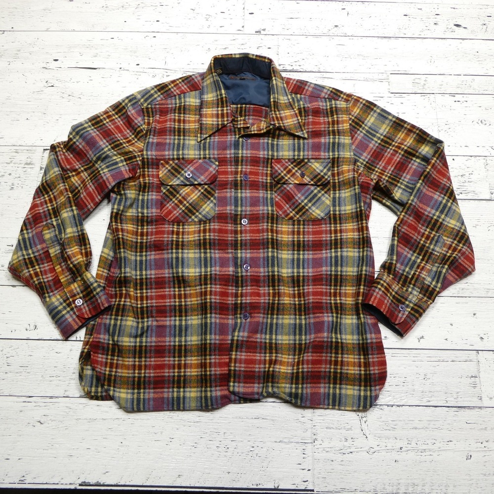 Vintage Arrow Shirt Mens Large Plaid Wool Blend Lined Flannel 80s Korea